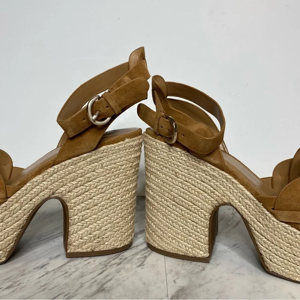 Marc Fisher Oleta Brown Suede Espadrille Platform Heeled Sandal 11M